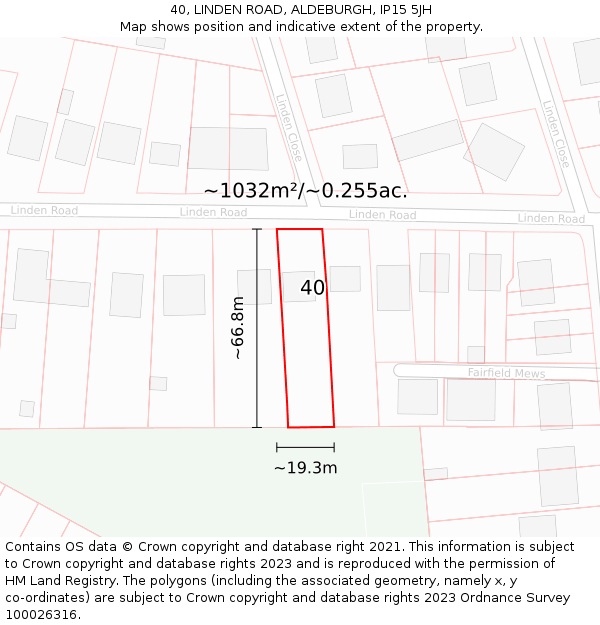 40, LINDEN ROAD, ALDEBURGH, IP15 5JH: Plot and title map