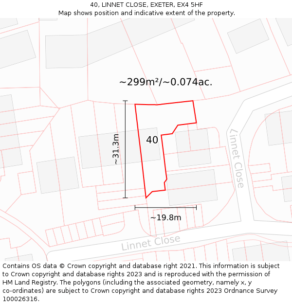 40, LINNET CLOSE, EXETER, EX4 5HF: Plot and title map