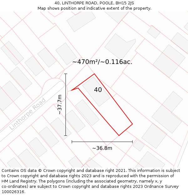 40, LINTHORPE ROAD, POOLE, BH15 2JS: Plot and title map