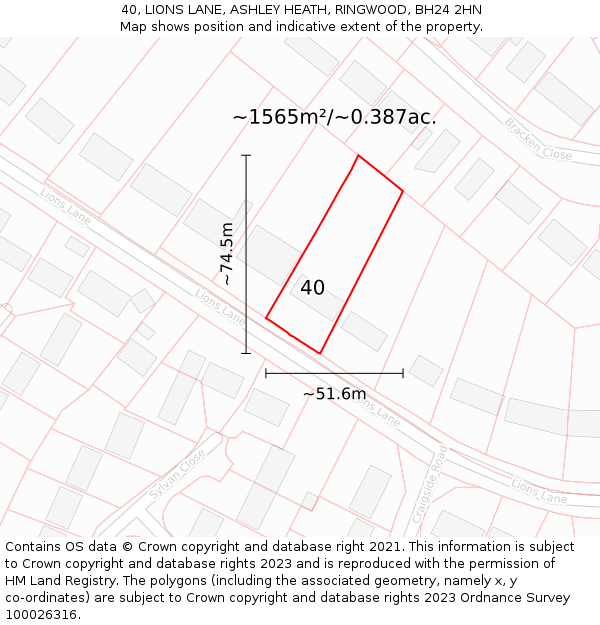 40, LIONS LANE, ASHLEY HEATH, RINGWOOD, BH24 2HN: Plot and title map