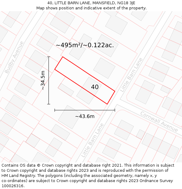 40, LITTLE BARN LANE, MANSFIELD, NG18 3JE: Plot and title map