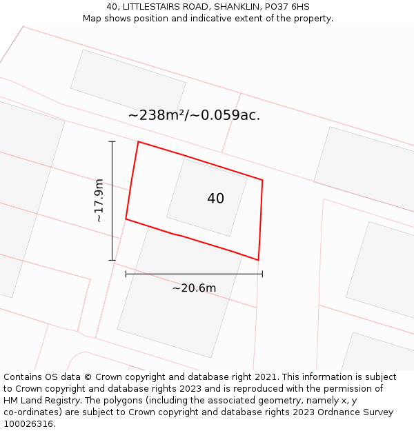 40, LITTLESTAIRS ROAD, SHANKLIN, PO37 6HS: Plot and title map