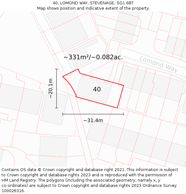 40, LOMOND WAY, STEVENAGE, SG1 6BT: Plot and title map