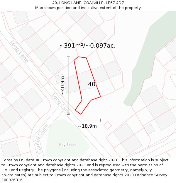 40, LONG LANE, COALVILLE, LE67 4DZ: Plot and title map