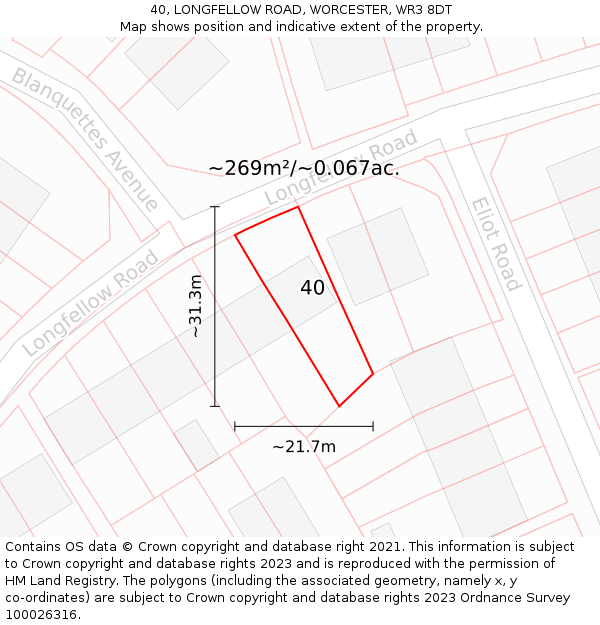 40, LONGFELLOW ROAD, WORCESTER, WR3 8DT: Plot and title map
