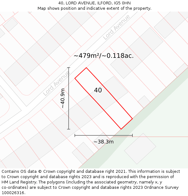 40, LORD AVENUE, ILFORD, IG5 0HN: Plot and title map