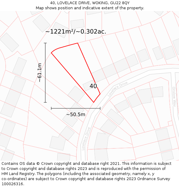 40, LOVELACE DRIVE, WOKING, GU22 8QY: Plot and title map