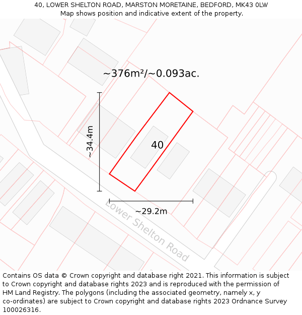 40, LOWER SHELTON ROAD, MARSTON MORETAINE, BEDFORD, MK43 0LW: Plot and title map