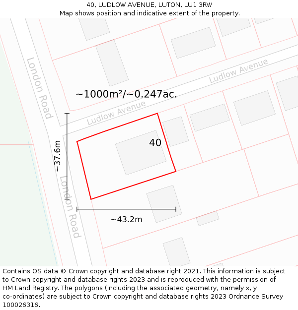 40, LUDLOW AVENUE, LUTON, LU1 3RW: Plot and title map