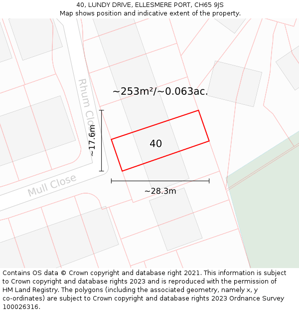 40, LUNDY DRIVE, ELLESMERE PORT, CH65 9JS: Plot and title map