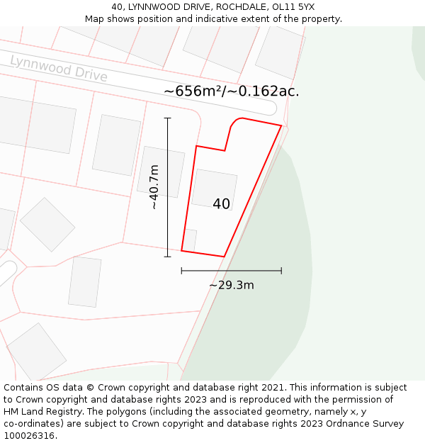 40, LYNNWOOD DRIVE, ROCHDALE, OL11 5YX: Plot and title map