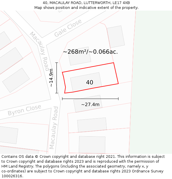 40, MACAULAY ROAD, LUTTERWORTH, LE17 4XB: Plot and title map