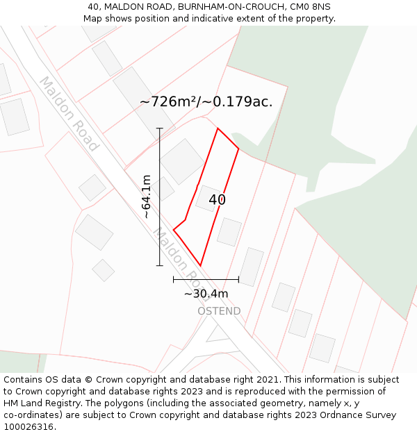 40, MALDON ROAD, BURNHAM-ON-CROUCH, CM0 8NS: Plot and title map