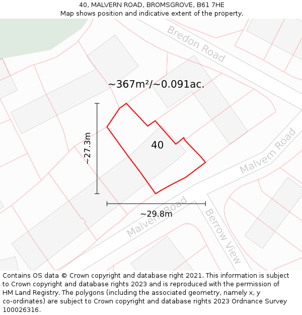 40, MALVERN ROAD, BROMSGROVE, B61 7HE: Plot and title map