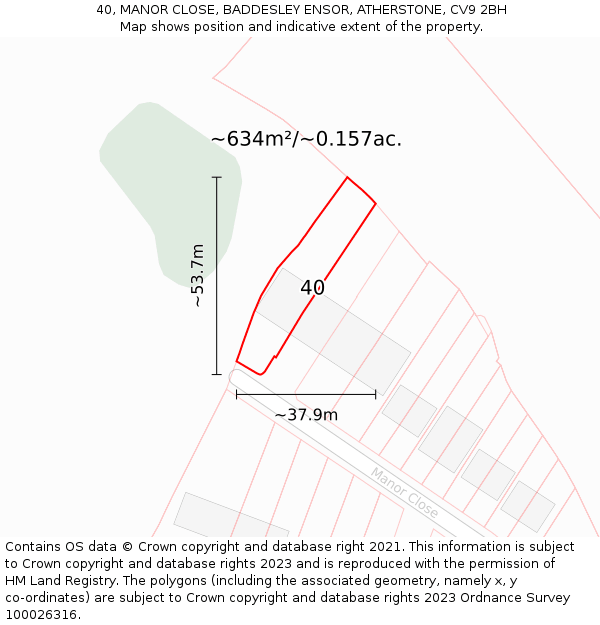 40, MANOR CLOSE, BADDESLEY ENSOR, ATHERSTONE, CV9 2BH: Plot and title map