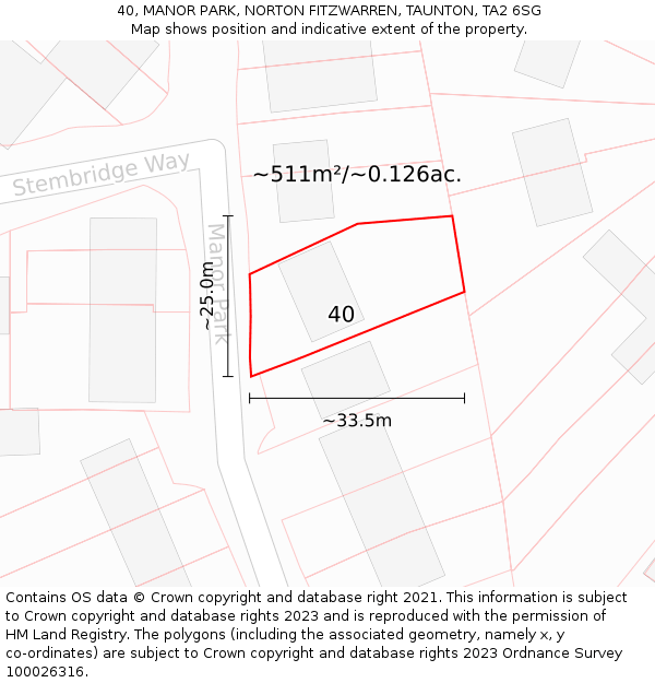 40, MANOR PARK, NORTON FITZWARREN, TAUNTON, TA2 6SG: Plot and title map