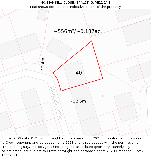 40, MANSELL CLOSE, SPALDING, PE11 1NE: Plot and title map