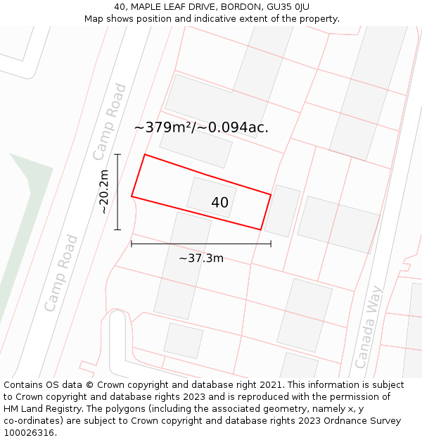 40, MAPLE LEAF DRIVE, BORDON, GU35 0JU: Plot and title map