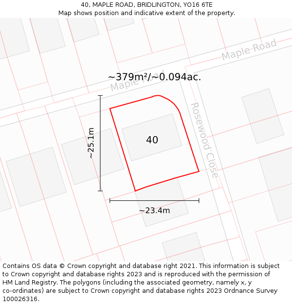 40, MAPLE ROAD, BRIDLINGTON, YO16 6TE: Plot and title map