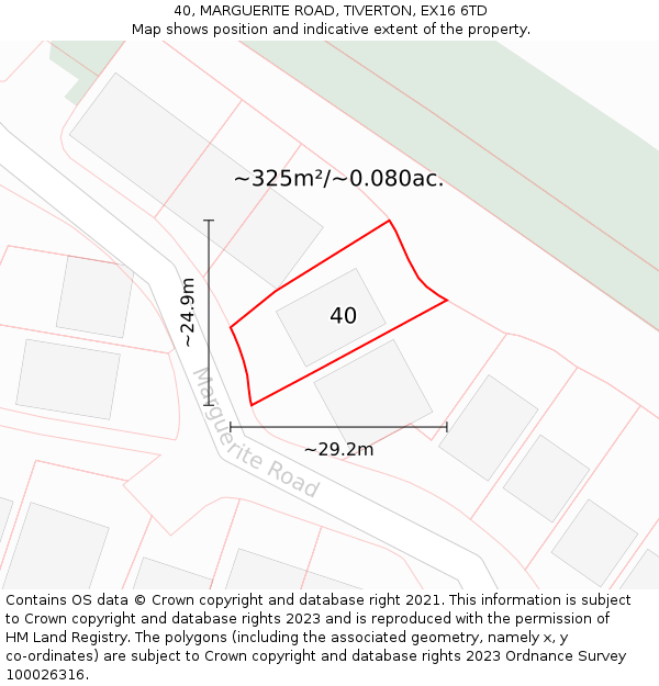 40, MARGUERITE ROAD, TIVERTON, EX16 6TD: Plot and title map