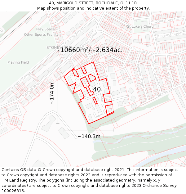 40, MARIGOLD STREET, ROCHDALE, OL11 1RJ: Plot and title map