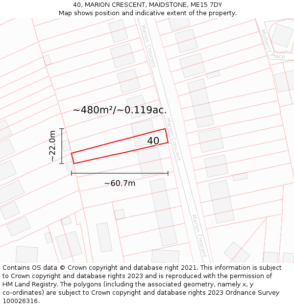 40, MARION CRESCENT, MAIDSTONE, ME15 7DY: Plot and title map