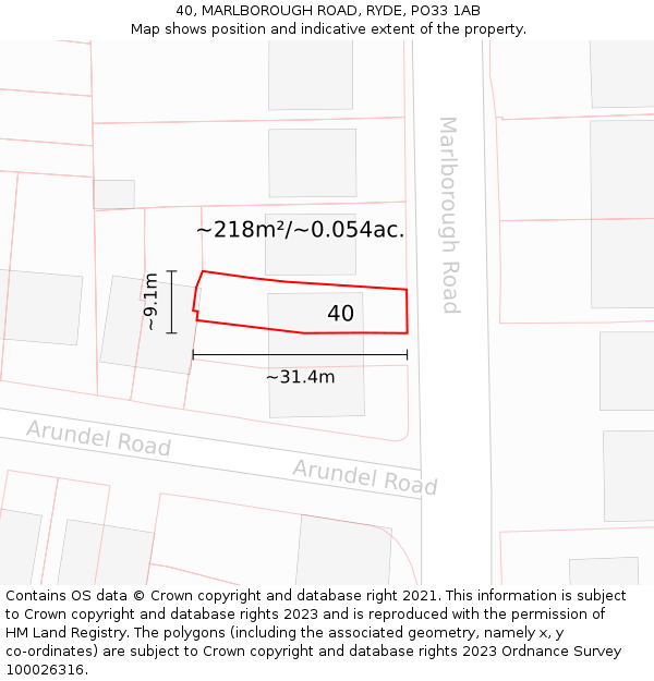 40, MARLBOROUGH ROAD, RYDE, PO33 1AB: Plot and title map