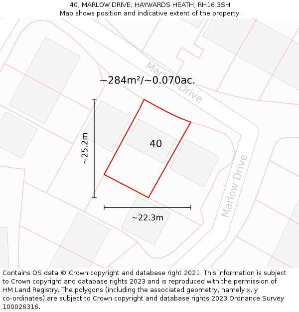 40, MARLOW DRIVE, HAYWARDS HEATH, RH16 3SH: Plot and title map