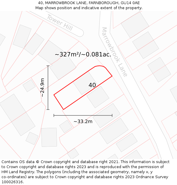 40, MARROWBROOK LANE, FARNBOROUGH, GU14 0AE: Plot and title map