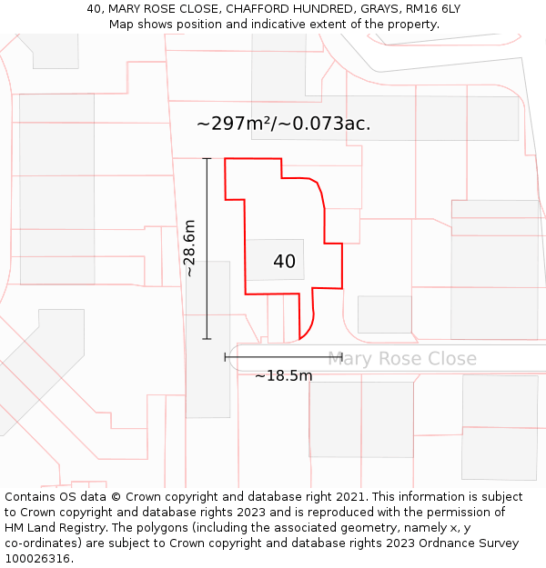 40, MARY ROSE CLOSE, CHAFFORD HUNDRED, GRAYS, RM16 6LY: Plot and title map