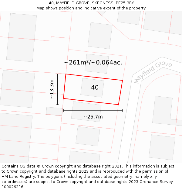 40, MAYFIELD GROVE, SKEGNESS, PE25 3RY: Plot and title map