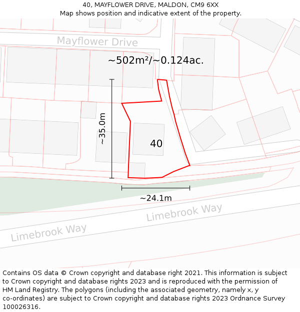 40, MAYFLOWER DRIVE, MALDON, CM9 6XX: Plot and title map