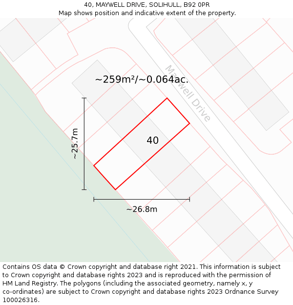 40, MAYWELL DRIVE, SOLIHULL, B92 0PR: Plot and title map