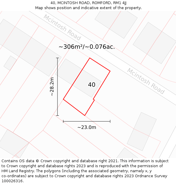 40, MCINTOSH ROAD, ROMFORD, RM1 4JJ: Plot and title map