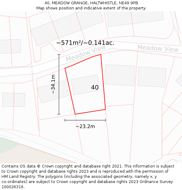 40, MEADOW GRANGE, HALTWHISTLE, NE49 9PB: Plot and title map