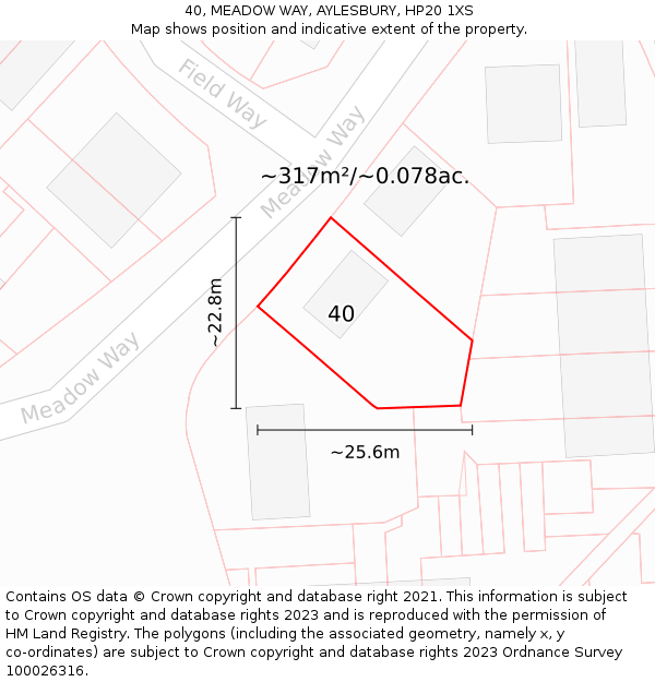 40, MEADOW WAY, AYLESBURY, HP20 1XS: Plot and title map