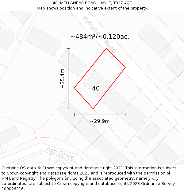 40, MELLANEAR ROAD, HAYLE, TR27 4QT: Plot and title map