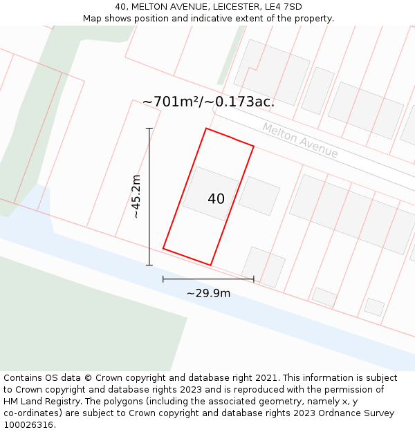 40, MELTON AVENUE, LEICESTER, LE4 7SD: Plot and title map