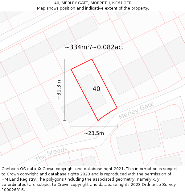 40, MERLEY GATE, MORPETH, NE61 2EP: Plot and title map