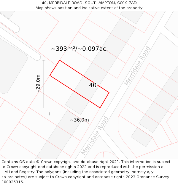 40, MERRIDALE ROAD, SOUTHAMPTON, SO19 7AD: Plot and title map