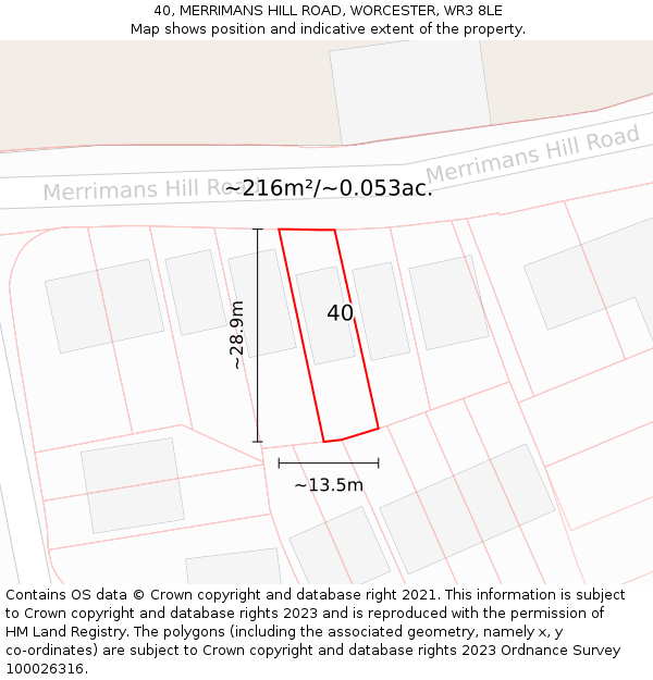 40, MERRIMANS HILL ROAD, WORCESTER, WR3 8LE: Plot and title map
