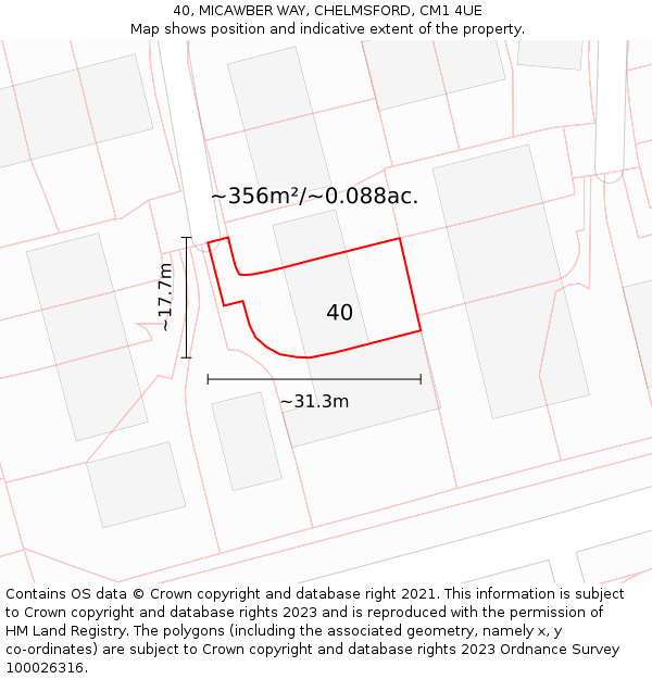 40, MICAWBER WAY, CHELMSFORD, CM1 4UE: Plot and title map