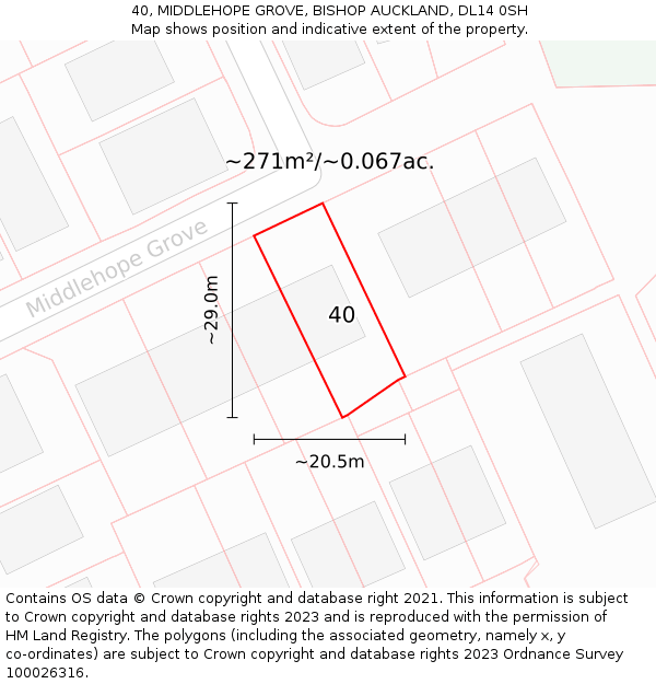 40, MIDDLEHOPE GROVE, BISHOP AUCKLAND, DL14 0SH: Plot and title map