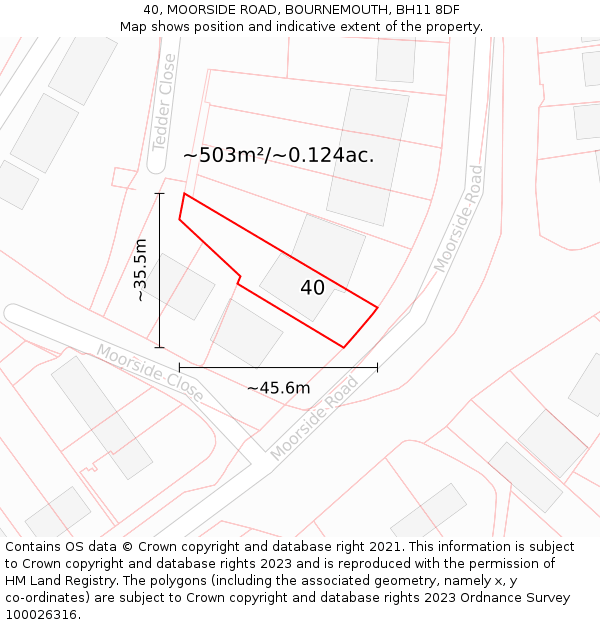 40, MOORSIDE ROAD, BOURNEMOUTH, BH11 8DF: Plot and title map