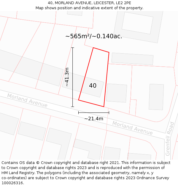 40, MORLAND AVENUE, LEICESTER, LE2 2PE: Plot and title map