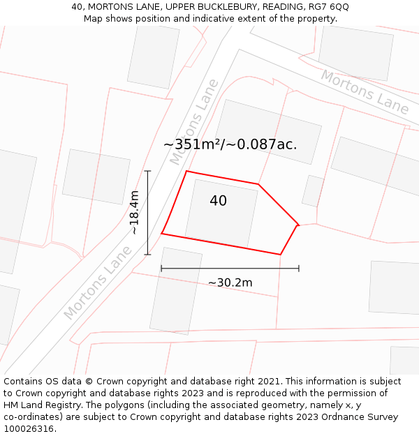 40, MORTONS LANE, UPPER BUCKLEBURY, READING, RG7 6QQ: Plot and title map