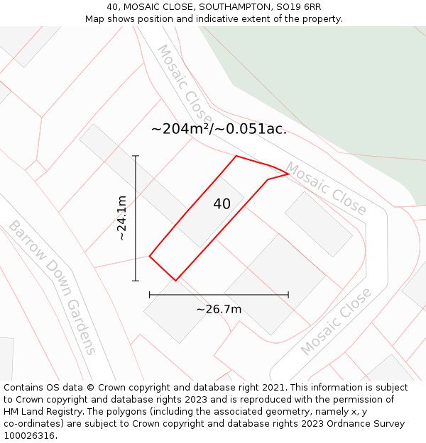 40, MOSAIC CLOSE, SOUTHAMPTON, SO19 6RR: Plot and title map