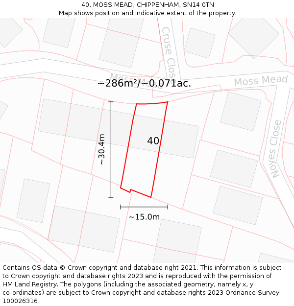 40, MOSS MEAD, CHIPPENHAM, SN14 0TN: Plot and title map