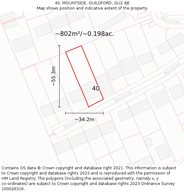 40, MOUNTSIDE, GUILDFORD, GU2 4JE: Plot and title map