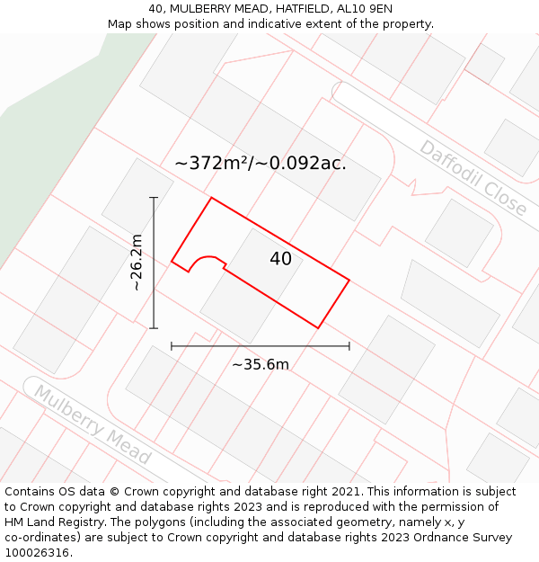 40, MULBERRY MEAD, HATFIELD, AL10 9EN: Plot and title map